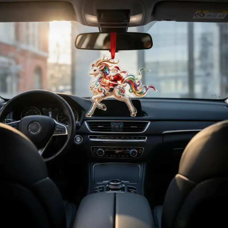 Acrylic Christmas Car Mirror Decor Santa Riding Reindeer Lightweight Hanging Ornament Unique Xmas Gift for Boyfriend