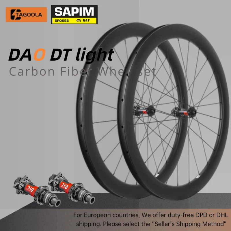 TAGOOLA DAO DT 700c Carbon Road Wheelset DT240 Ratchet 36T Sapim CX Ray Tubless Clincher Disc Brake Super Light Wheels Bike Part