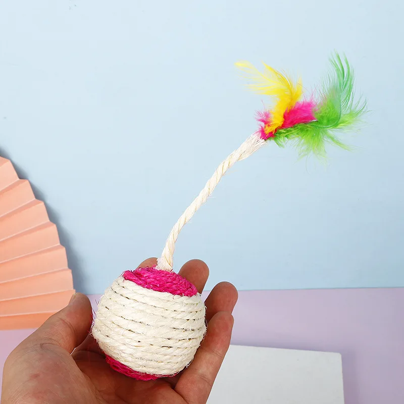 Sisal Scratching Ball Feather Cat Toy Interactive Training Supplies For Kittens Indoor Cats Anti Boredom Pet Accessories - view 5