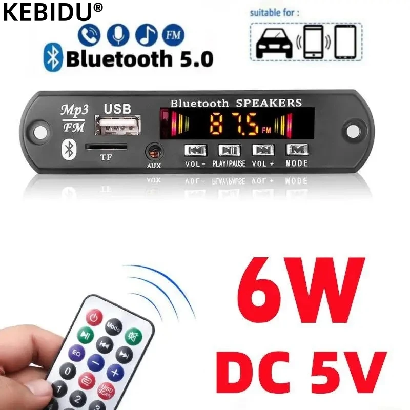 DC 5V 6W Amplifier DIY MP3 Decoder Board Bluetooth 5.0 Car MP3 Player USB Recording Module FM AUX Radio for Speaker Handsfree