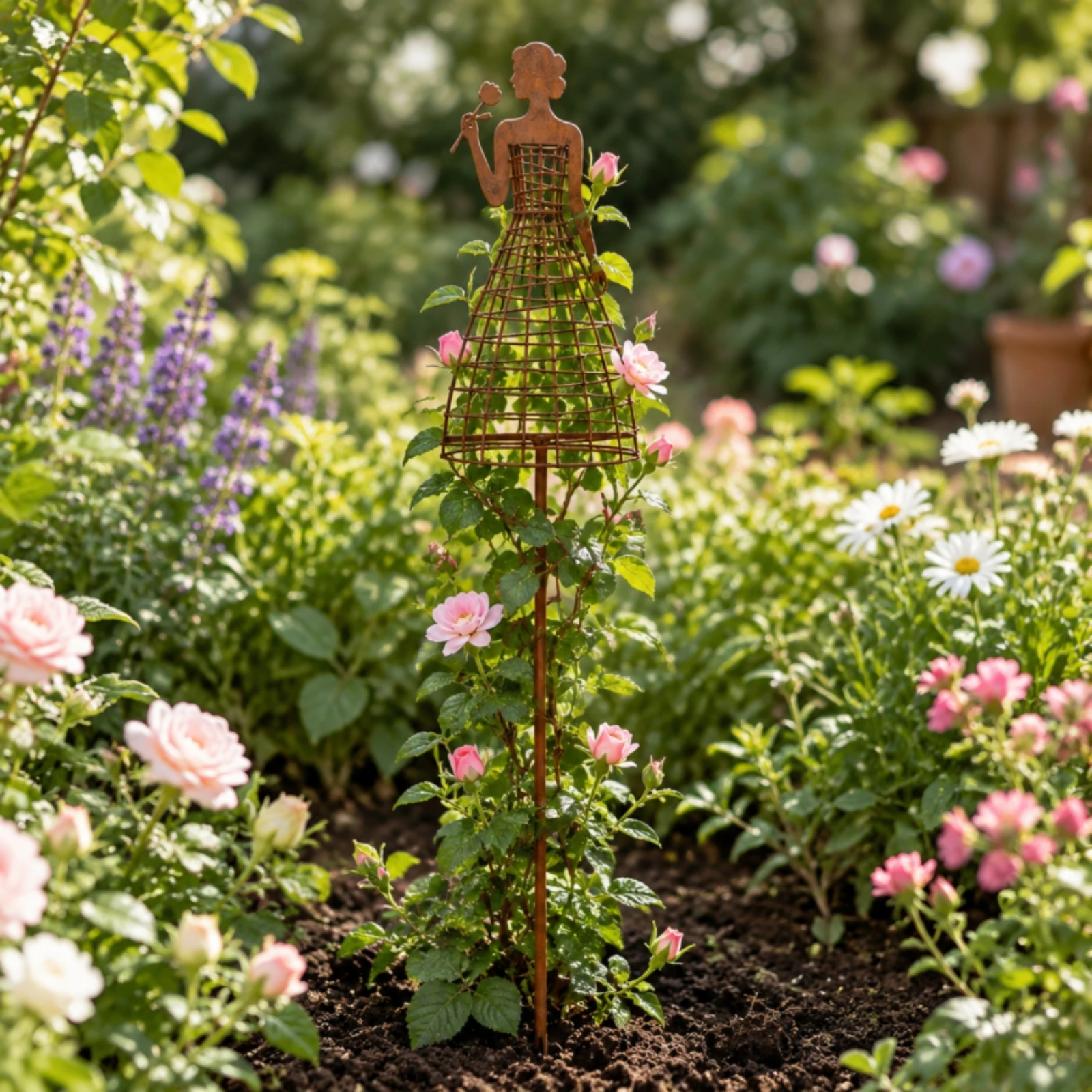 Vintage Lady Garden Trellis Stake Elegant Metal Climbing Plant Trellis Stake Lady Silhouette Plant Support Romantic Space-Saving