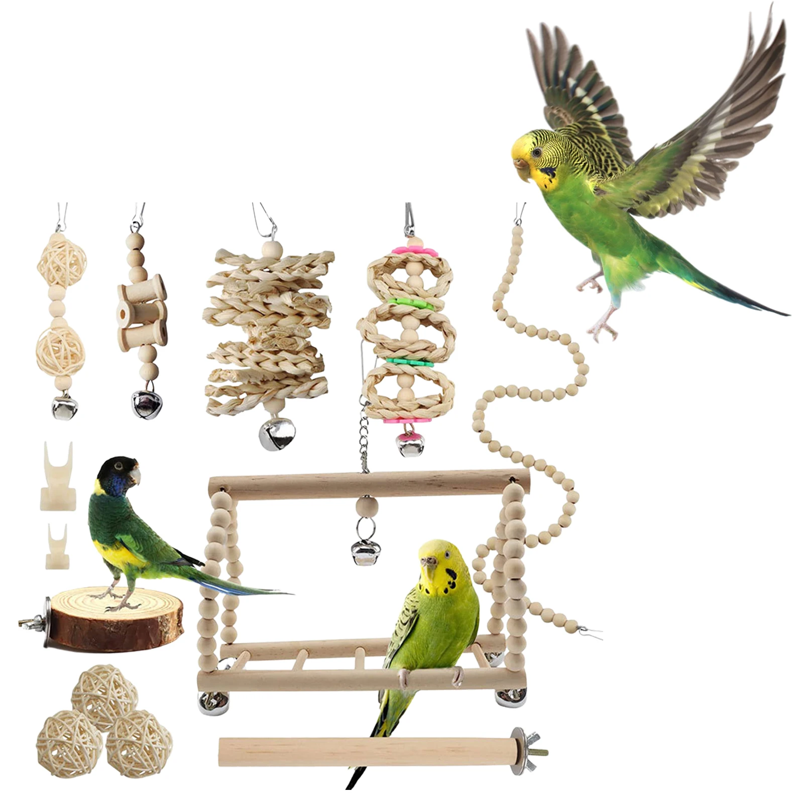 13 Pack Natural Wood Bird Toys for Parrots