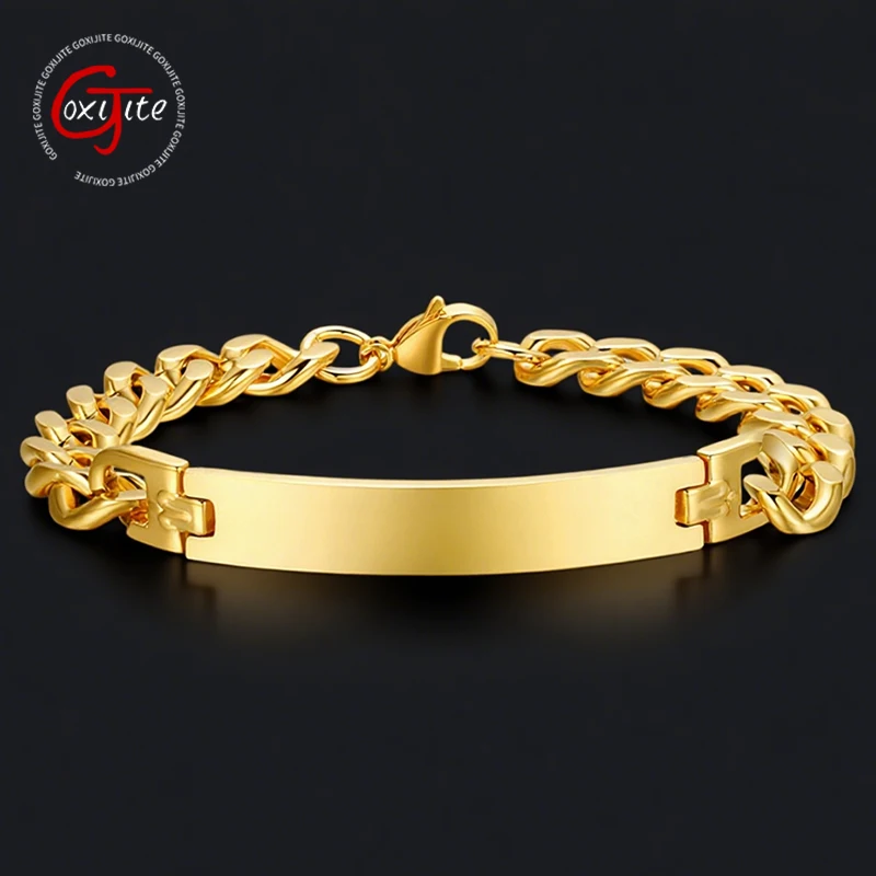 Goxijite Custom Name Cuban Chain Bracelet Personalized Stainless Steel Men's/Women's Engraved Text Jewelry Gift Wholesale