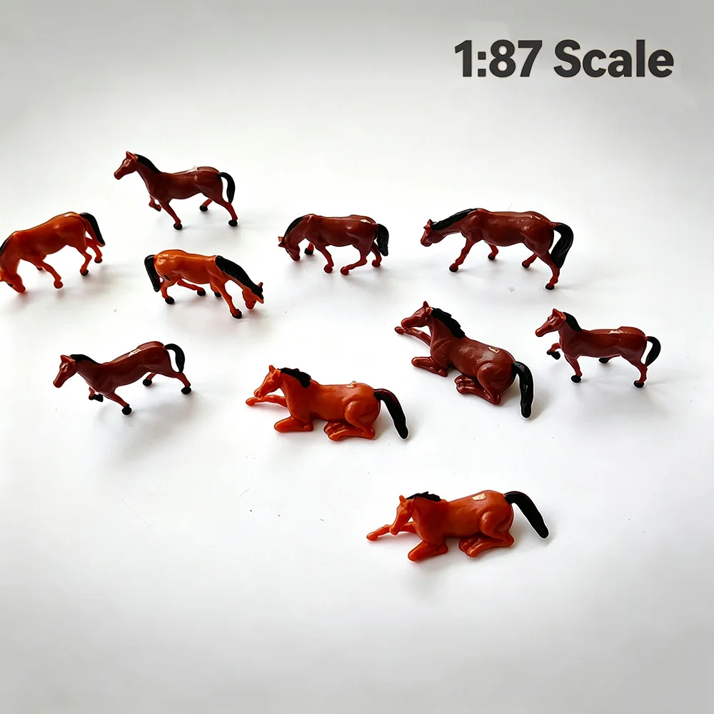 15Pcs Scale 1:87 1:150 Painted Mini Horse Figures Multiple Poses Farm Animal Model for Farm Building Sand Table Scene Materials