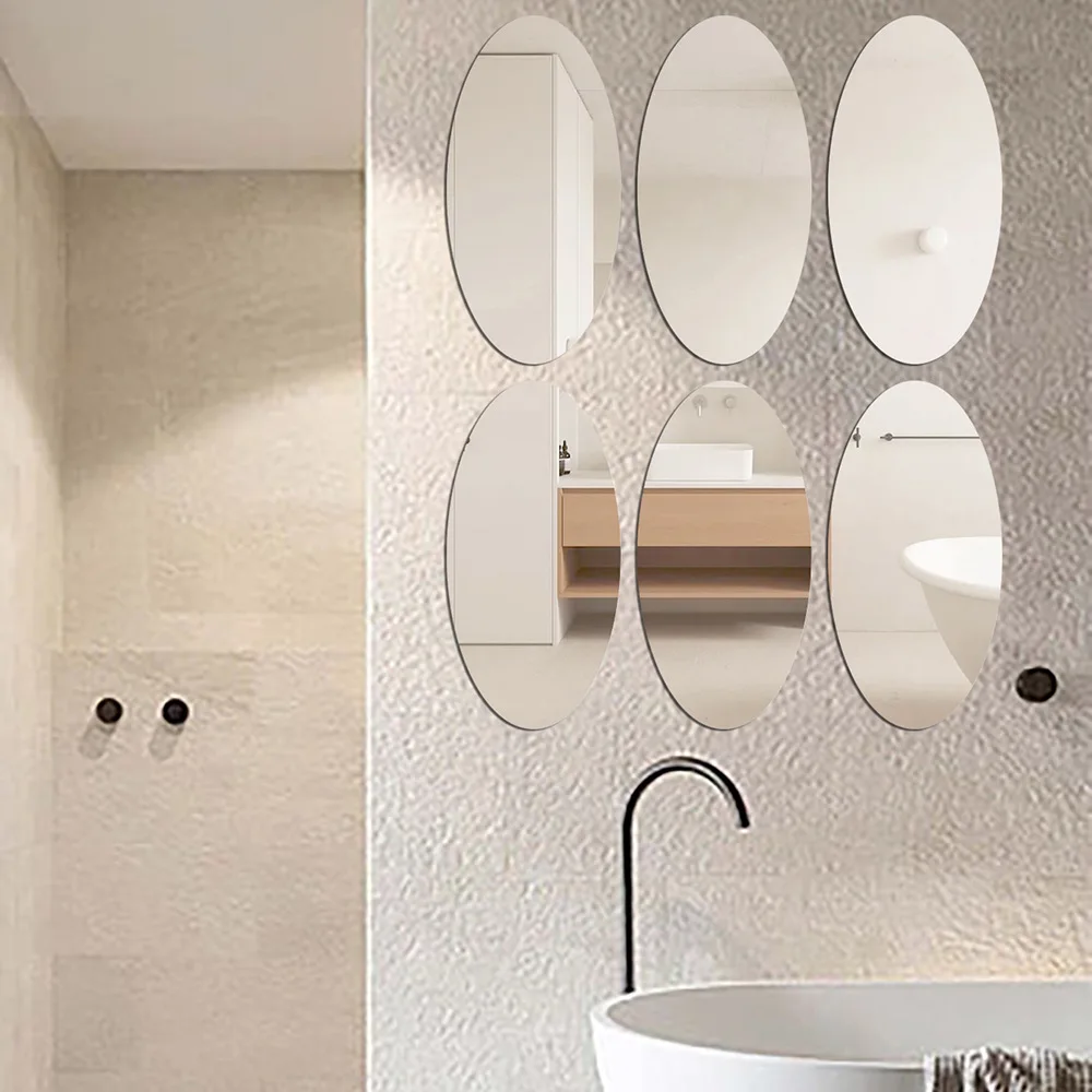 10 Uds pegatinas acrílicas reflectantes patrón ovalado pegatina de pared pegatinas de espejo DIY decoración de baño pegatinas de pared para el hogar
