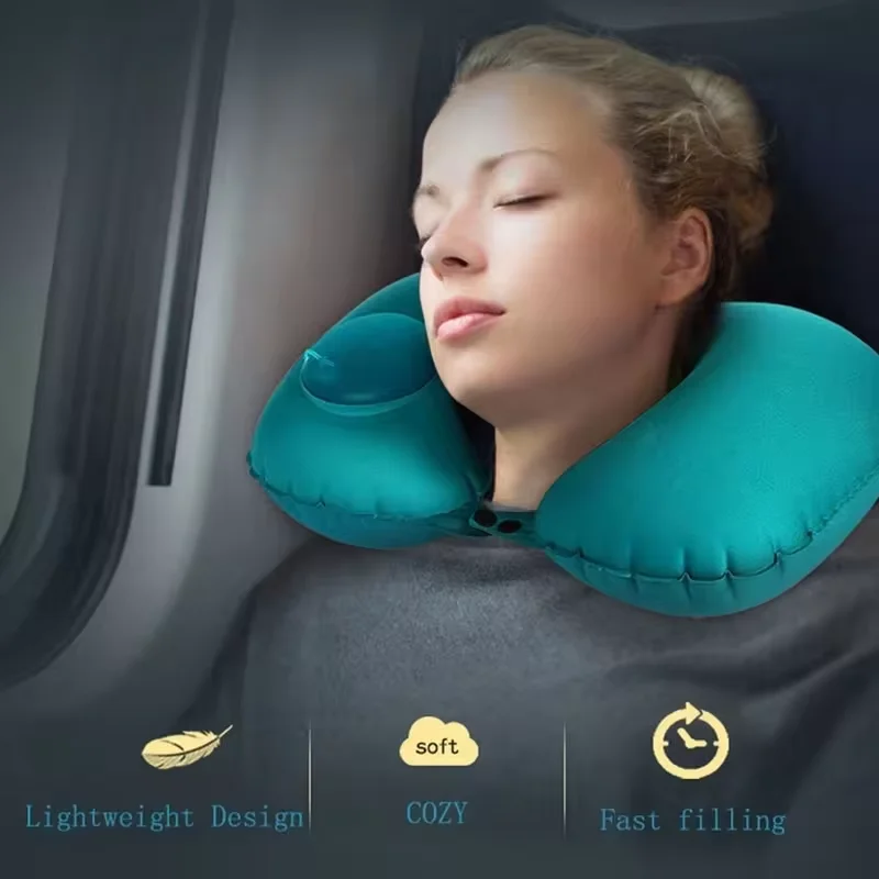 U-Shaped Inflatable Neck Pillow: Portable Travel Neck Rest for Airplane, Train, & Car – Ergonomic Head Support