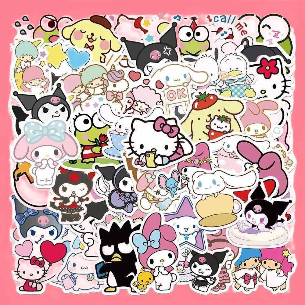 Kawaii Mixed Cute Sanrio Stickers Cinnamoroll HelloKitty Kuromi Decals DIY Phone Water Cup Trunk Skate Laptop Waterproof Sticker