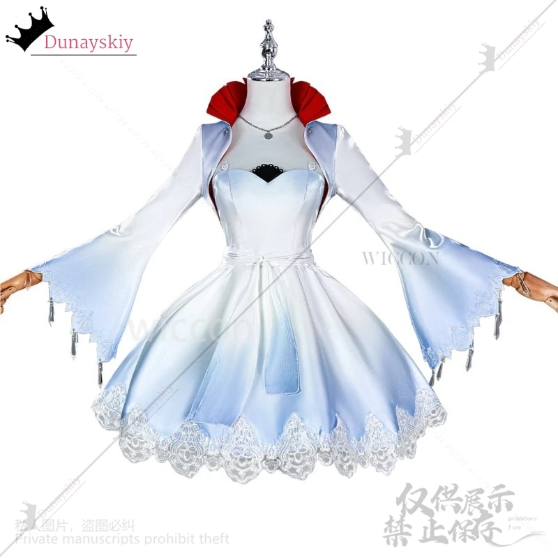 Anime RWBY Cosplay Weiss Schnee Costume White To Blue Gradient Elegance Dress Lace Lolita Ponytail Wig Jirai Kei Girls -코스프레