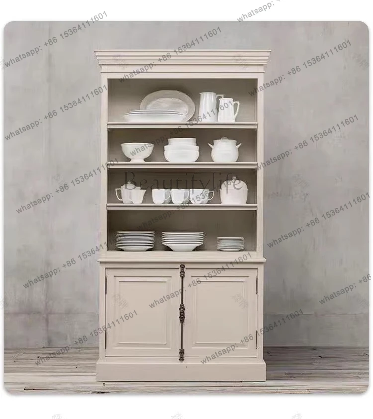 

12American simple retro oak solid wood double door bookcase adult home display complete art cabinet