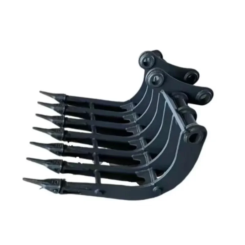 Digging  Land Reclamation Rake 90 Degrees Curved Leg Multi Teeth Weeding Rake Bucket Excavator Earth Turning Loose Fork