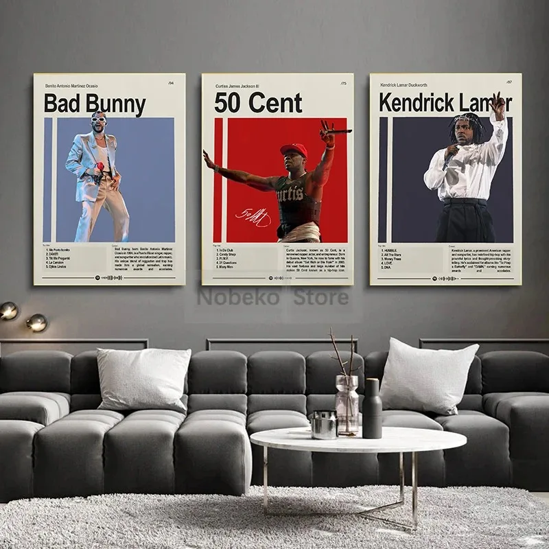 Rapper Hip-Pop Singer 2Pac XXX Eminem Kanye J.Cole Portrait Poster and Prints Canvas Painting Wall Art Pictures Home Room Decor