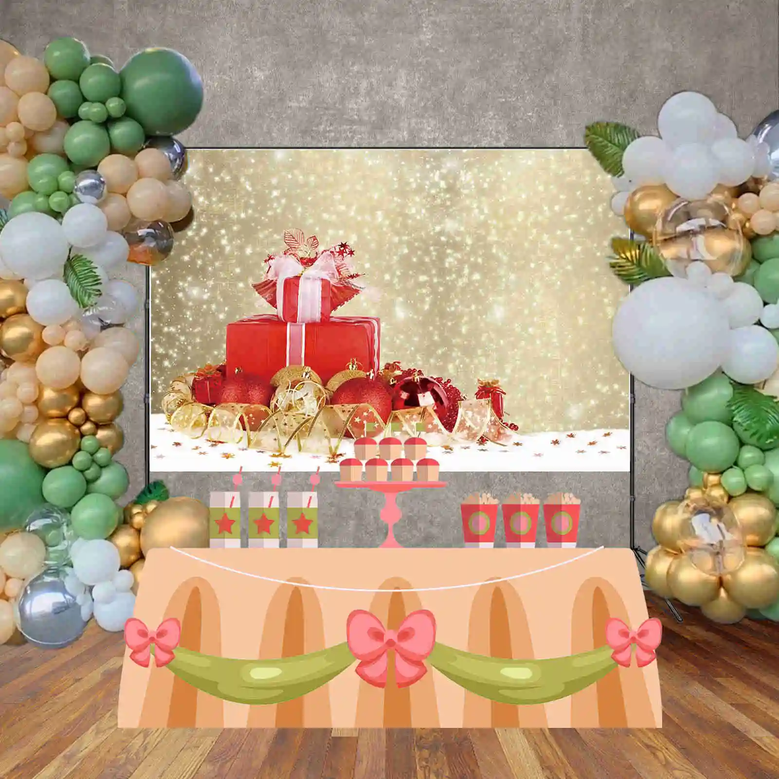 MOON.QG Snowy Christmas Background Photography Light Baubles Suspend Photocall Backdrop Children Studio Photobooth Accessories