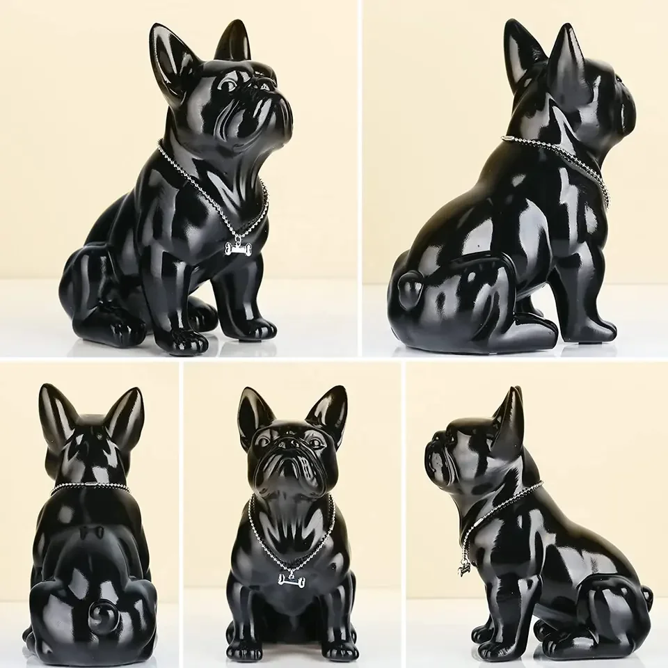 Estátua de resina bulldog escultura janela exibição casa artesanato sala estar decoração desktop colar prata escultura bulldog