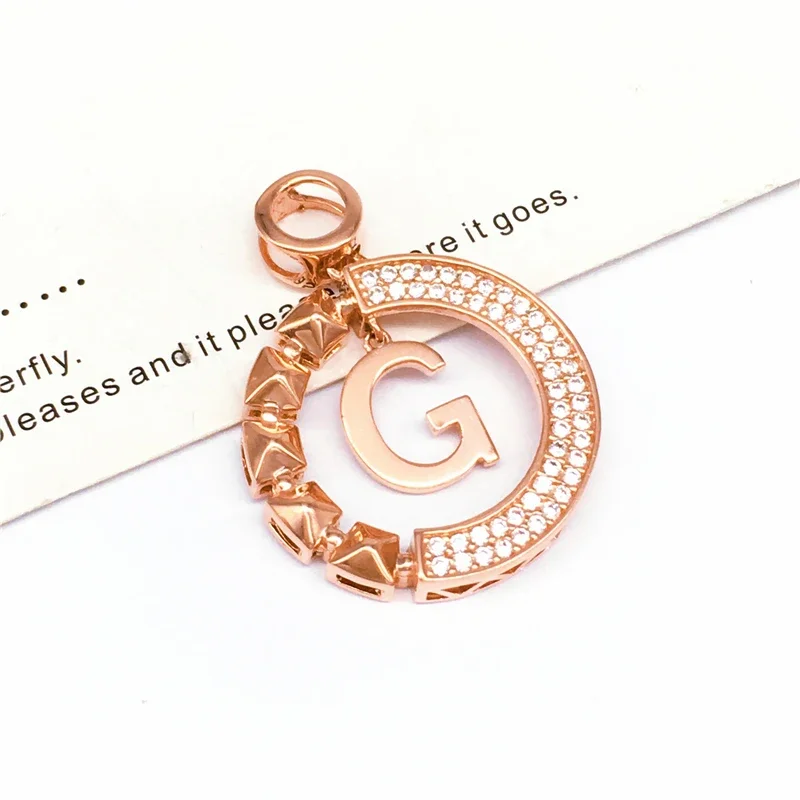 Plated 14K Rose Gold Round Letter G Crystal Necklace Irregular Round Pendant Fashion Charm Wedding Women Jewelry