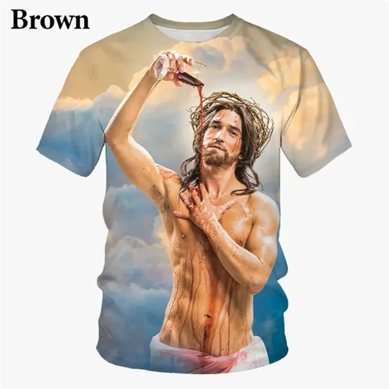 3D Printed Funny Jesus T-Shirt For Men God Christian Faith Short Sleeve Tee Tops Casual Oversized Men Tshirts Streetwear