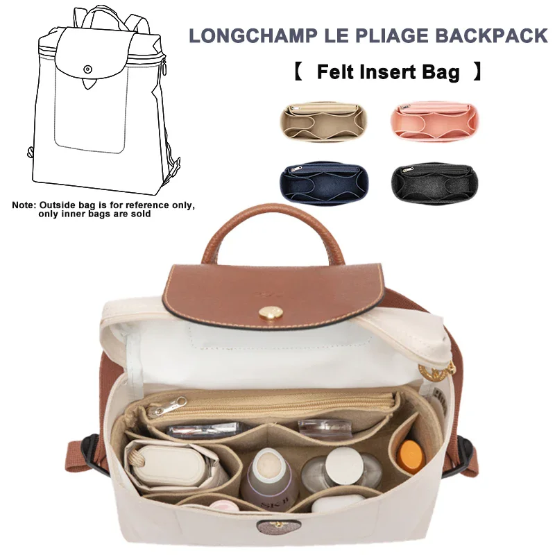 For Longchamp Le Pliage Backpack Felt Cloth Insert Bag Organizer Makeup Handbag Organizer Travel Inner Purse