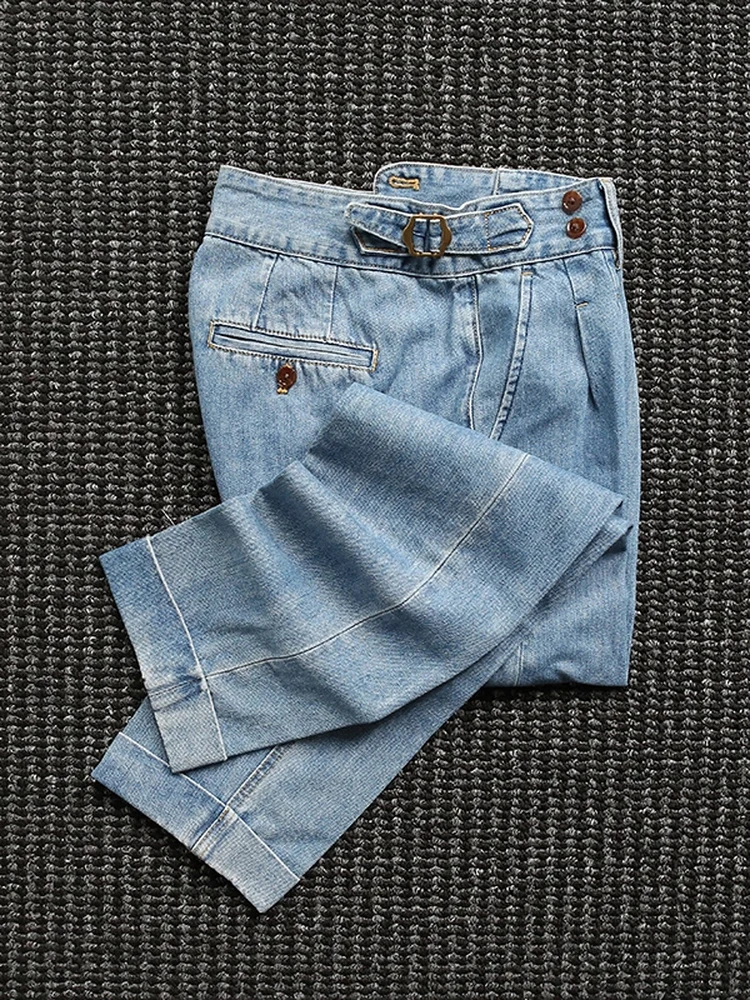 

Мужские джинсы прямого кроя в стиле ретро, повседневные, свободного кроя, в стиле Old Money, цвета Paris Blue, осенне-зимняя новинка