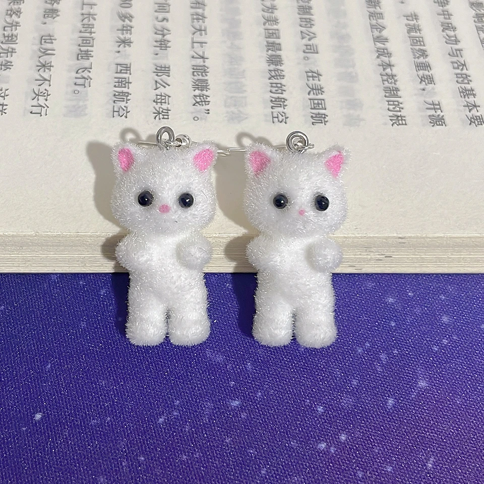Cute 3D Resin Kitten Dangle Earrings for Women Korean Version Cartoon Flocking Animal Sweet Earrings Party Jewelry image 4