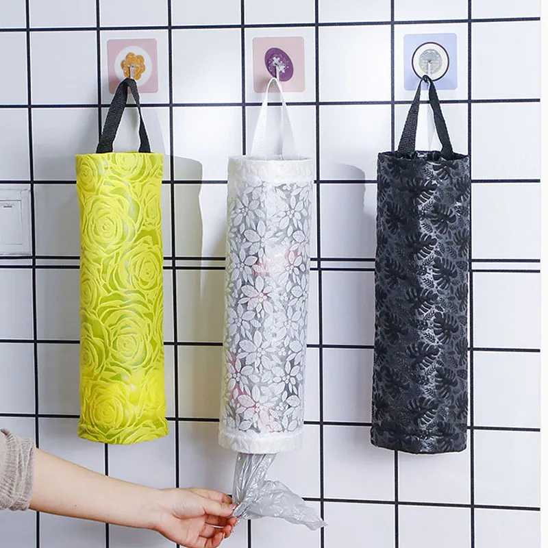 Home Grocery Bag Holder Wall Mount Plastic Bag Holder Dispenser Hanging Storage Trash Garbage Bag Kitchen Garbage Organizer