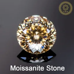 Moissanite Stone 100 Faceted Champagne Primary Color Round Shape Lab Grown Diamond Charms for Jewel Making  with Certificate