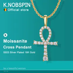 KNOBSPIN-collar con colgante de Cruz de moissanita D VVS1, Diamante completo con GRA, joyería de fiesta de boda, collares de cadena de cuerda para mujer y hombre