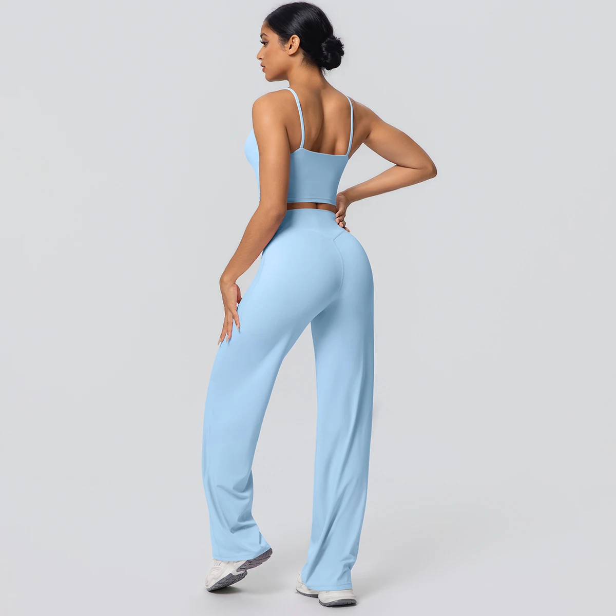 Frauen Schnell Trocknend Gym Sport Fitness Kleidung Yoga Set Backless Sexy Strap Bh mit Brust Pad Hohe Taille Breite Bein Hosen Set – Detail 32