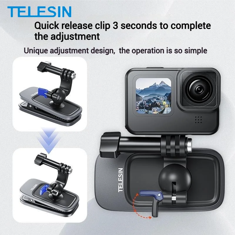 

TELESIN 360° Rotation Magnetic Backpack Clip Clamp Mount for GoPro13 Insta360 X5 X4 DJI Action 5 4 3 POCKET3 Camera Accessories