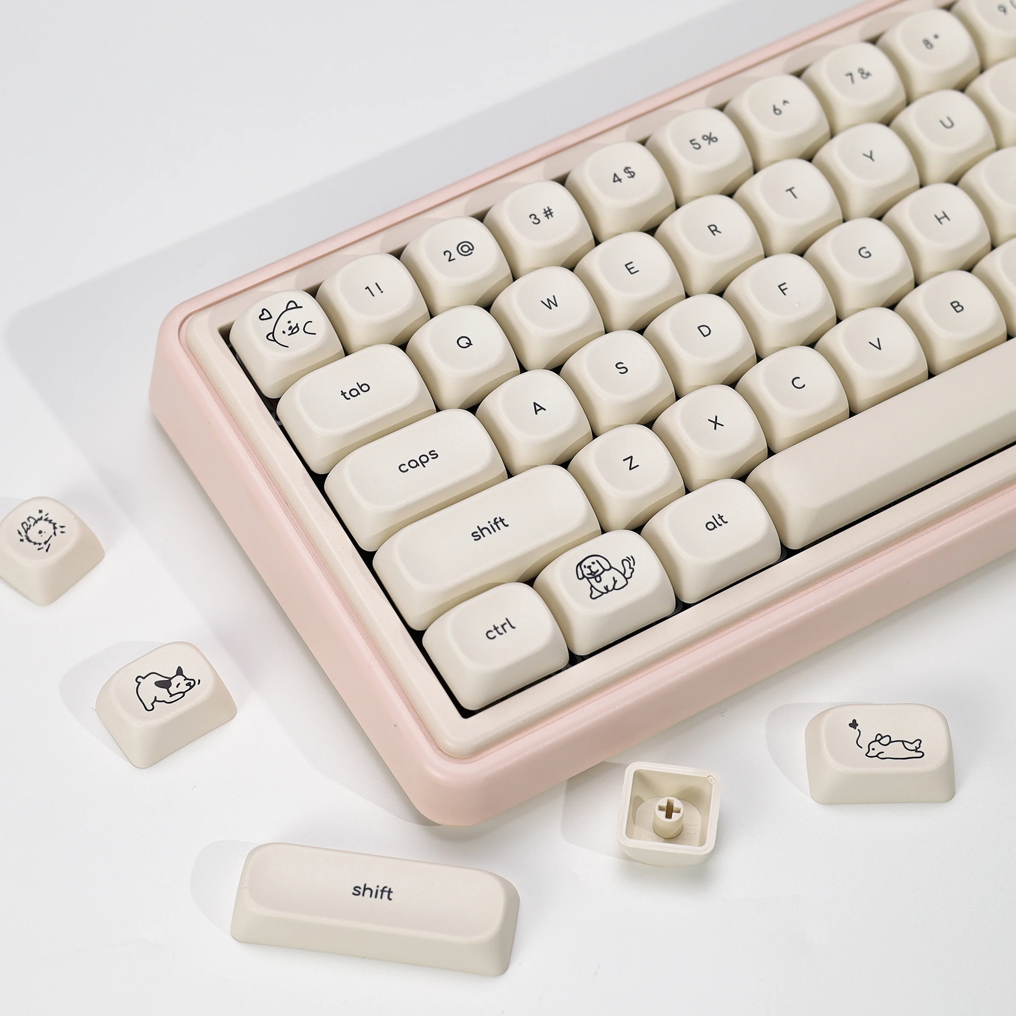 KBDiy 137 Keys Minimalist Cute Dog Keycaps PBT MOA KOA Profile Custom Alice Korean Keycap For 60% 75 Mechanical Keyboards Game