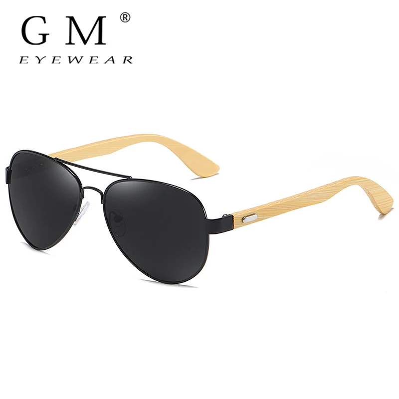 GM Retro Fashion Style Handmade Bamboo Wooden Sunglasses Men Women 100%Polarized UV400 Matel Sungglasses Black2231