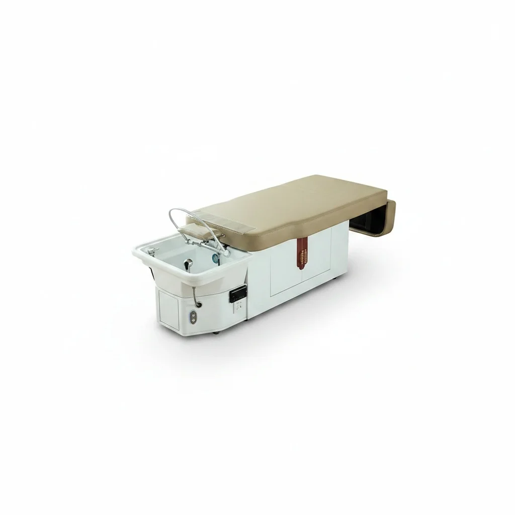 

Electric Shampoo Bed, Ceramic Bowl Head Spa Massage Table, Extendable PU Leather Hair Washing Station, Salon Furniture