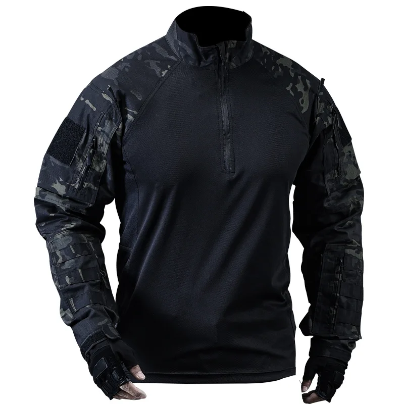Men's Frog Combat Long Sleeve Shirt Quick Dry Moisture Wicking Tactical Top with Reinforced Elbow for Urban Outdoor Training