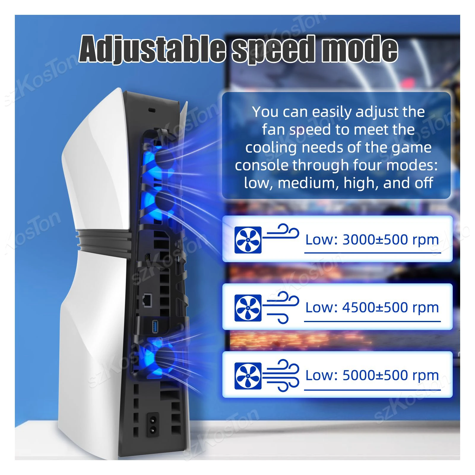 PS5 プロ用冷却ファン外部ファン静音クーラー調整可能な速度モードブルー LED プレイステーション 5 プロコンソールゲームアクセサリー