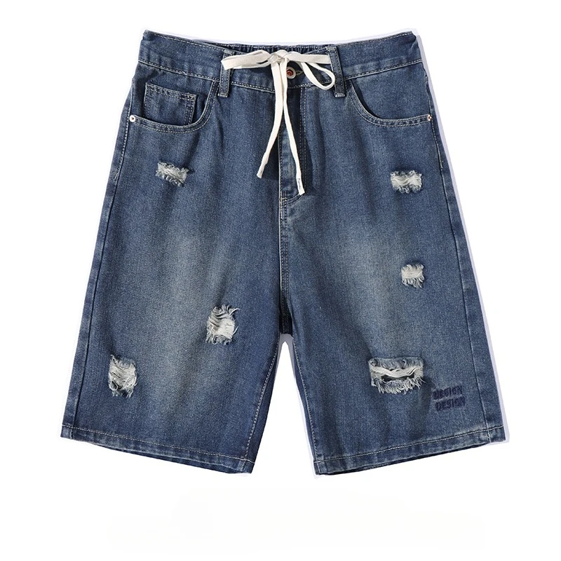 

Summer Ripped Jeans Men's Fashion Vintage Pants Casual Straight Slim Hole Personality Male Denim Short Pants Streetwear
