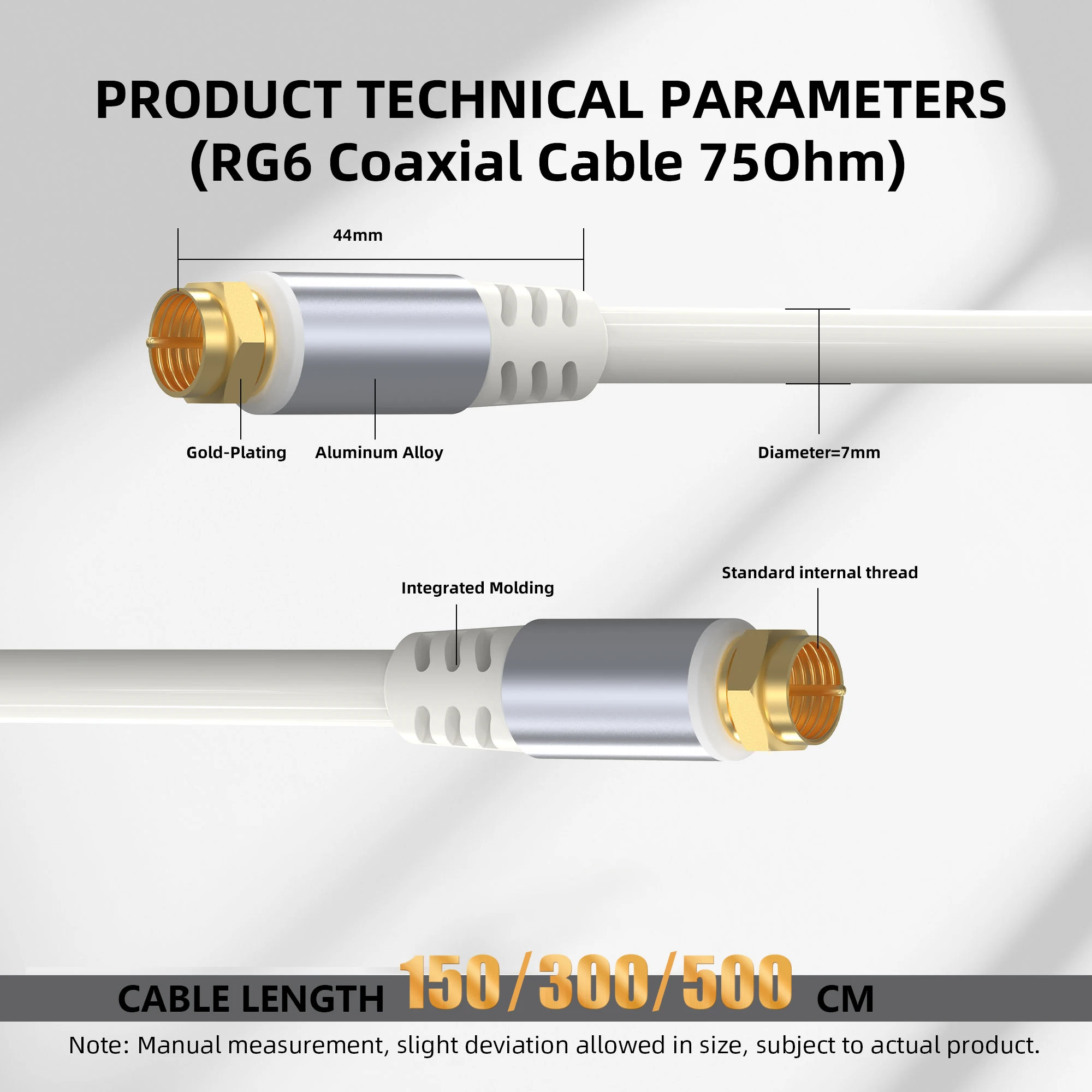 RG6 Koaxialkabel 75Ω, Ultra-High-Speed-Internet, Breitband- und Digital-TV-Antenne, Satelliten-RG6-Koaxialverlängerungskabel Weiß – Detail 6
