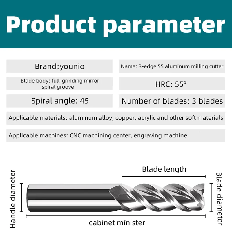 KaKarot HRC55 3F end milling Woodworking tools straight flutes Cnc carbide End mill Aluminum Copper Wood Milling cutter Tools