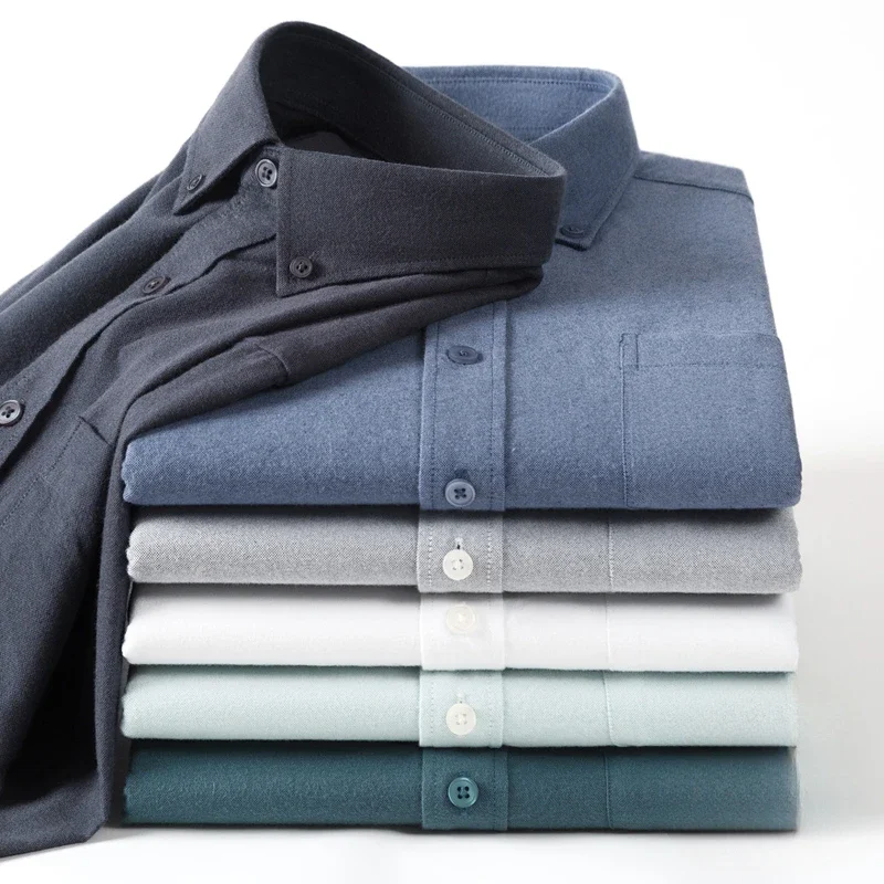 Hight qulity 100%cotton oxford brushed long sleeve shirts for men slim fit formal shirt solid white clothes soft office tops