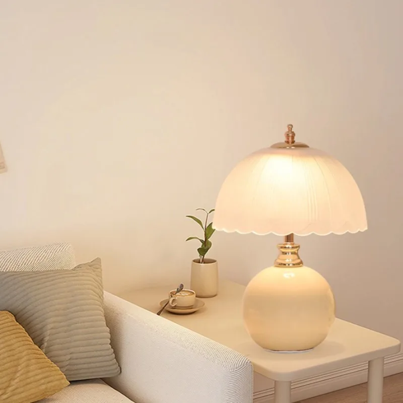 Cream Style Modern Bedside Table Lamp with Dimmable Touch Sensor Elegant Ambient Lighting for Living Room Nursery Home Decor