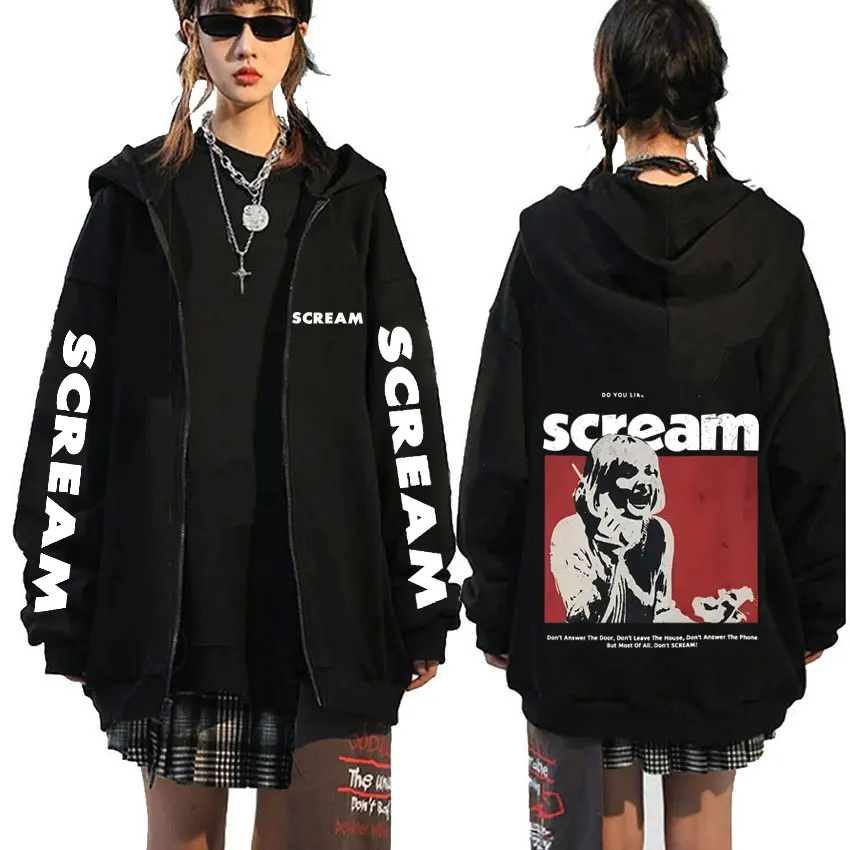 

Horror Movie Scream Merch Zipper Hoodie Billy Loomis Print Zip Up Jacket Men Women Clothing Vintage Oversized Zip Up Sweatshirts
