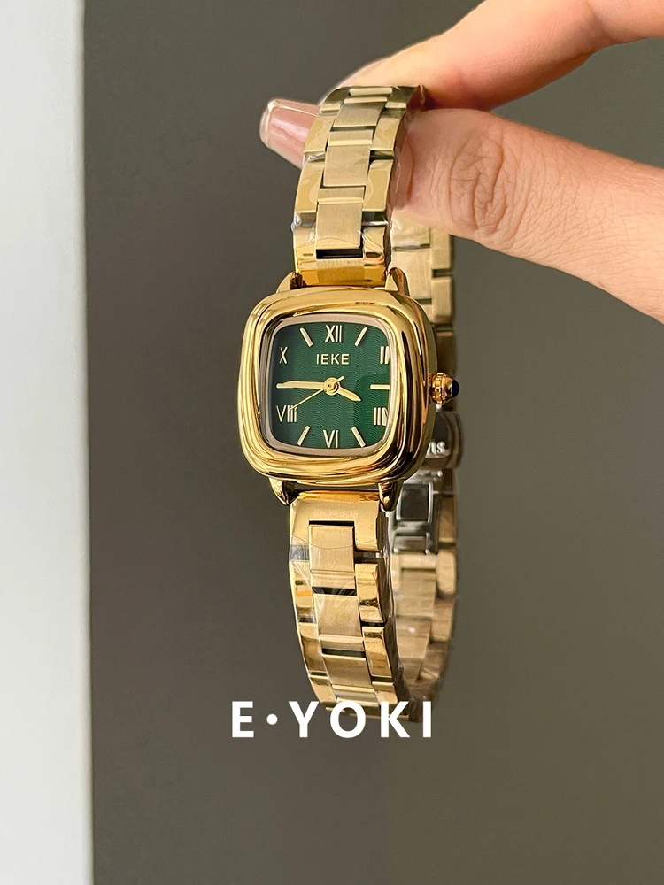 Золотые и зеленые женские часы, высококачественные кварцевые часы из нержавеющей стали в винтажном стиле