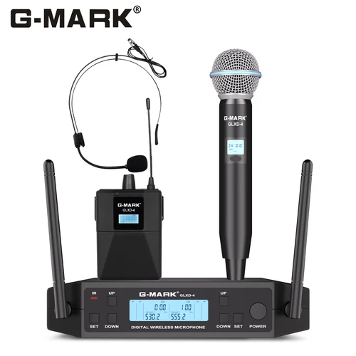 Imagen 1 del producto Micrófono Lavalier inalámbrico G-MARK GLXD4 UHF auriculares profesionales Clip Mic Bodypack frecuencia ajustable 50M para espectáculo de fiesta