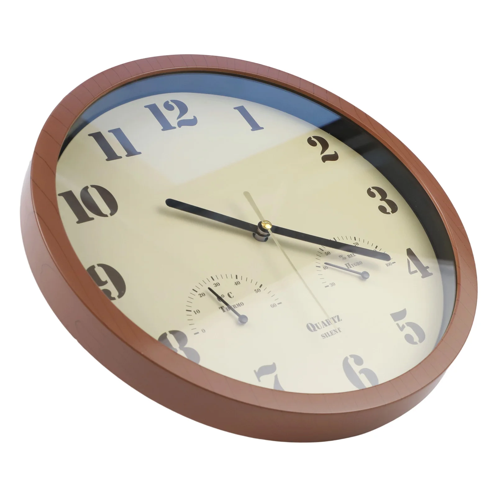 ساعة خارجية مع ميزان حرارة ومقياس رطوبة للفناء، تصميم تناظري مقاوم للطقس، تشغيل كوارتز صامت للاستخدام الداخلي #6