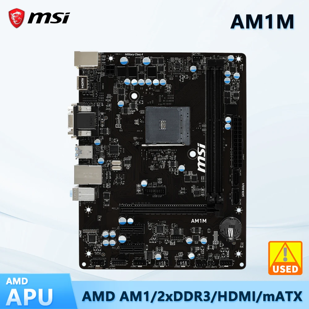 ASUS AM1M Used Motherboard AM1 Socket for AMD Athlon-5150 5350 5370 Sempron-2650 3850 2x DDR3 Max. 32GB Micro ATX Form Factor