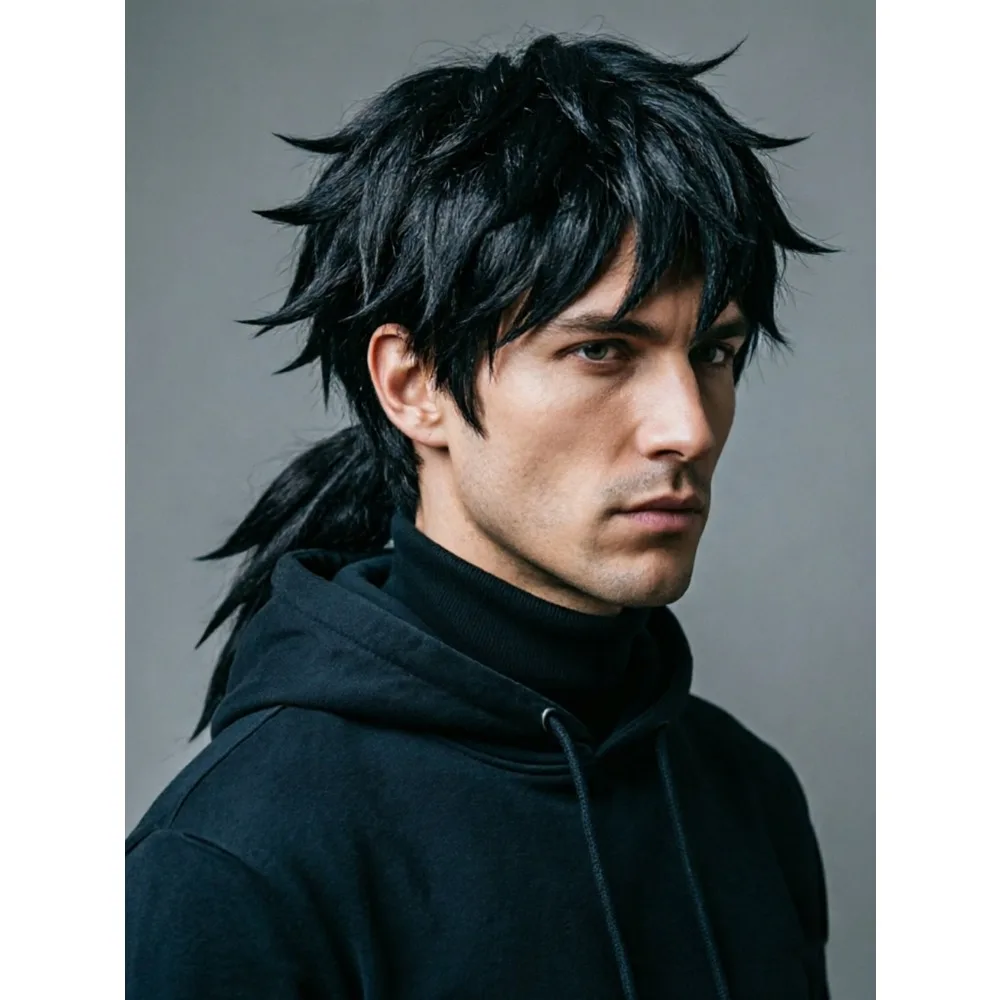 Universal Black Wig Anime Cosplay Chemical Fiber Filament Festival Party Stage Performance 20inch Daily Wear Whole Wig