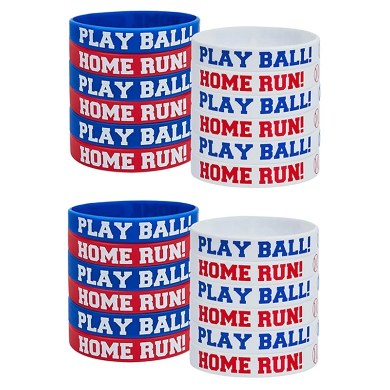 24Pcs Baseball Bracelet Silica Gel Baseball Bracelet PLAY BALL HOME RUN Bracelet For Baseball Theme Party