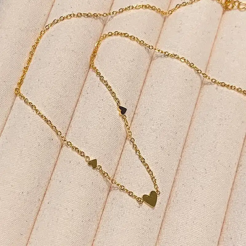 Minimalist Stylish Tiny Hearts Cute Stacked Choker Necklace Titanium Steel Gold Plated Chain Ladies Women Fashion Delicate Gift