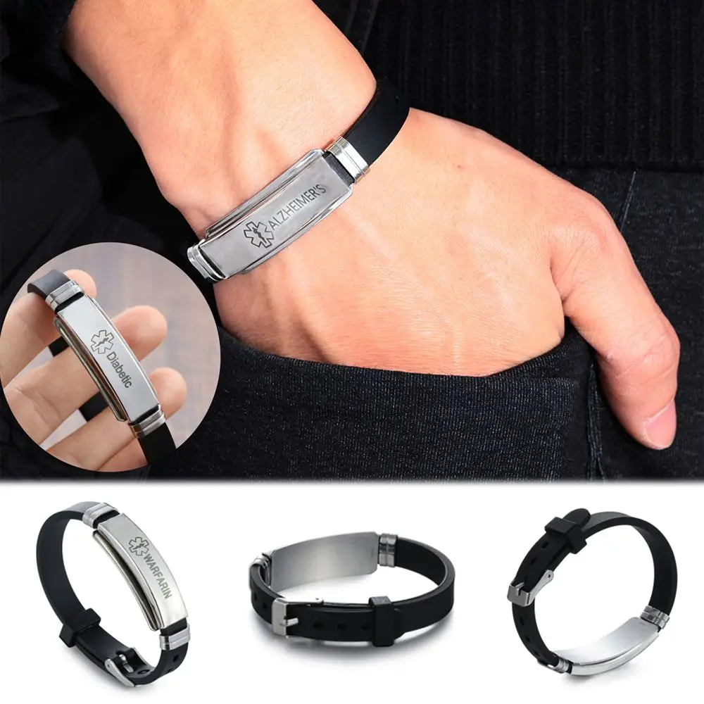 16 Styles Silicone Stainless Steel Diabetes Medical Alert Bracelets Bangles Epilepsy Alzheimer'S