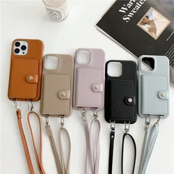 Luxury Crossbody lanyard card holder wallet leather case for iPhone 16 13 16pro 12 15 pro max 11 14 14pro 15pro Mini phone bag