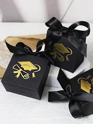Chic Black Graduation Gift Box with Gold Embossed Cap and Diploma Design – Ideal for Graduation Parties, Congratulatory Gifts
