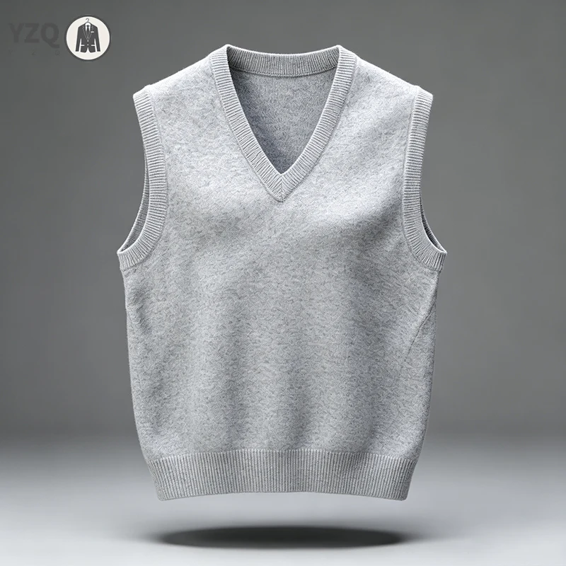 Male Warm Knitted Waistcoat V Neck Sleeveless Style Lightweight Fabric Tops For Office And Daily Layering Outfit