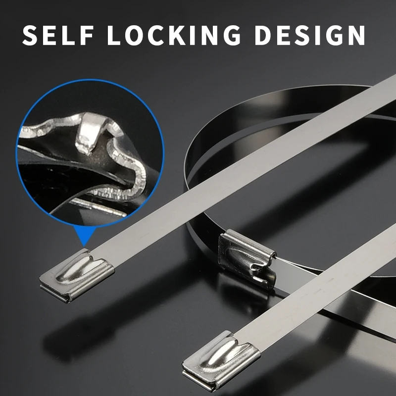 100/10Pcs 304 Stainless Steel Cable Ties 7.9mm Heavy Duty Self-Locking Cable Zip Tie Multi-Purpose Metal Exhaust Wrap